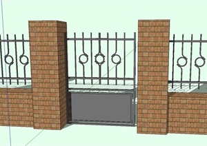 红砖围墙栏杆、庭院门设计SU(草图大师)模型