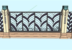某欧式铁艺栏杆围墙设计SU(草图大师)模型