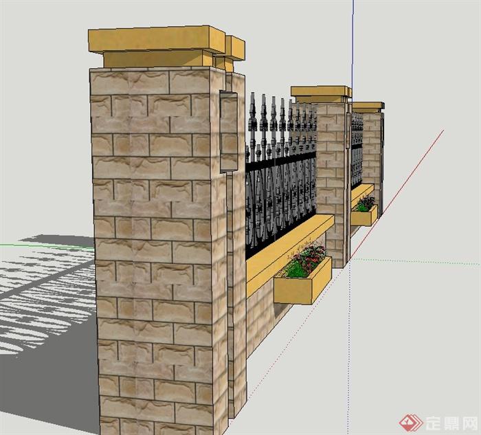 园林景观铁艺墙体外墙设计SU模型(2)
