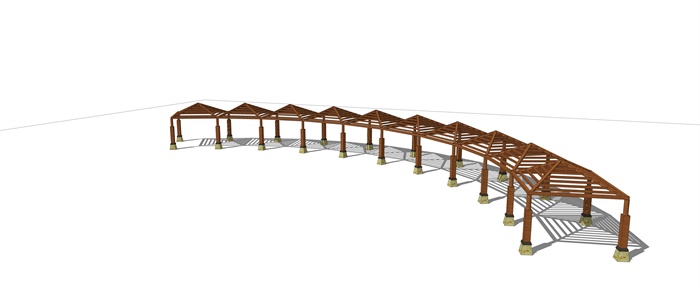 弧形镂空木质廊架SU模型(1)