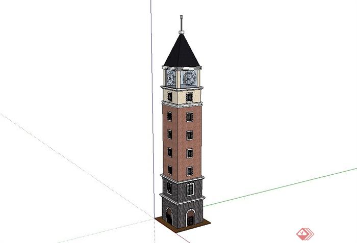 欧式钟塔设计su模型(1)