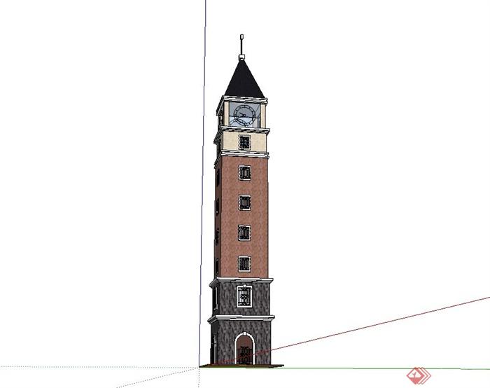 欧式钟塔设计su模型(2)