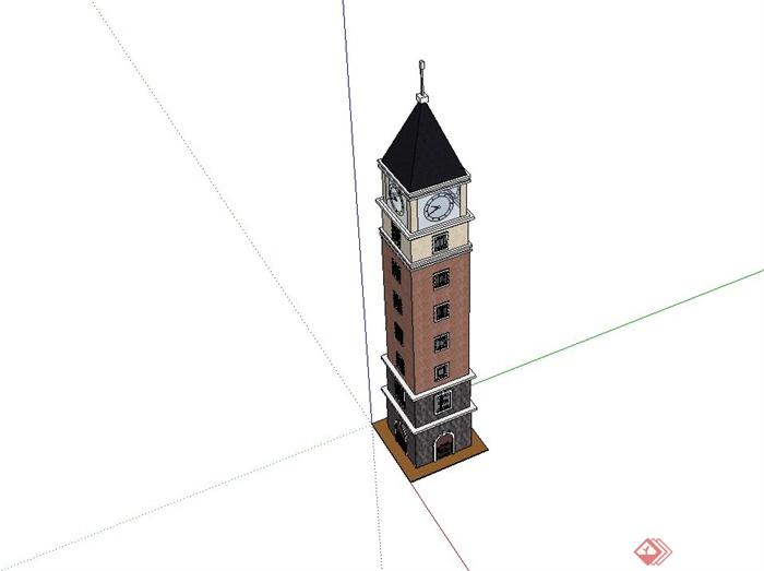 欧式钟塔设计su模型(3)