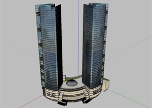 两栋办公楼建筑设计SU(草图大师)模型（下面为商场建筑）
