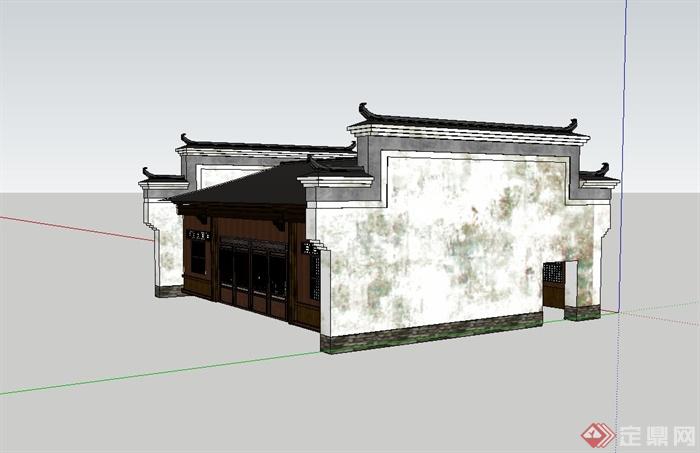 单层古典中式住宅楼建筑设计su模型(1)