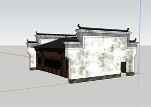 单层古典中式住宅楼建筑设计SU(草图大师)模型