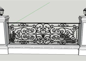园林景观节点铁艺围墙与墙头凳设计SU(草图大师)模型