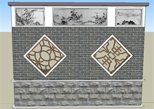 古典中式镂空文化景墙设计SU(草图大师)模型