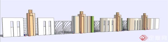 现代简约镂空围墙设计su模型(1)