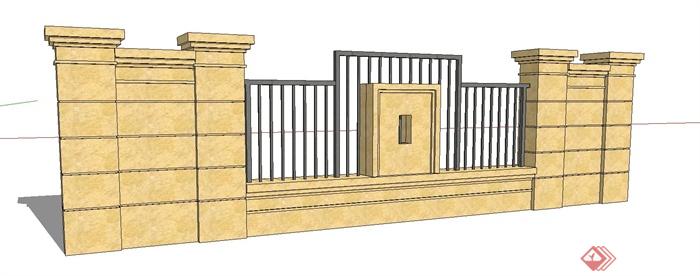 新古典风格景观围墙设计su模型(1)