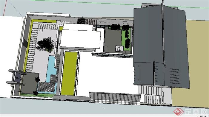 白族民居两层建筑设计SU模型(4)