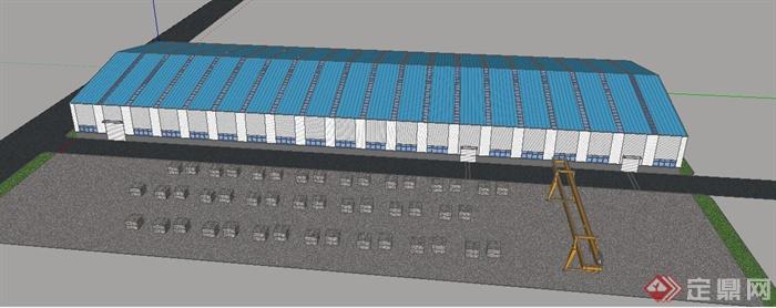 现代单层5000平米石材厂房建筑设计SU模型(2)