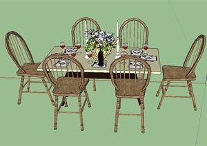 木质六人餐桌椅设计SU(草图大师)模型