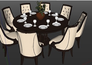 欧式风格八人圆形餐桌椅设计SU(草图大师)模型