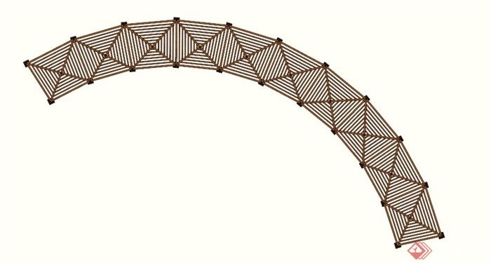 弧形镂空木质廊架SU模型(2)