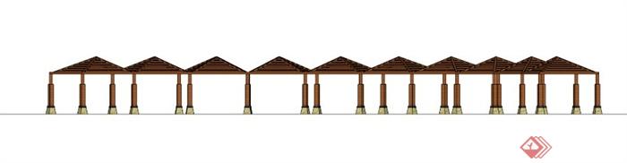 弧形镂空木质廊架SU模型(3)