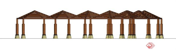 弧形镂空木质廊架SU模型(4)