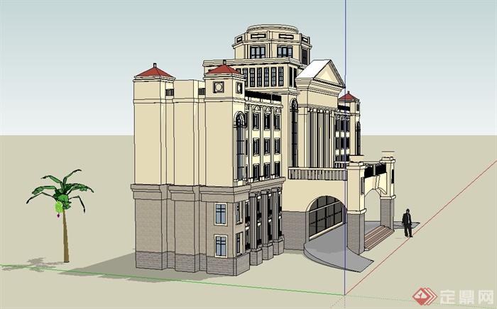 欧式学校教学楼建筑设计su模型(4)