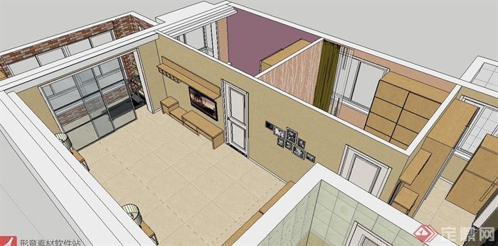 高档小区二室一厅装修设计施工图(CAD+效果图+模型）(7)