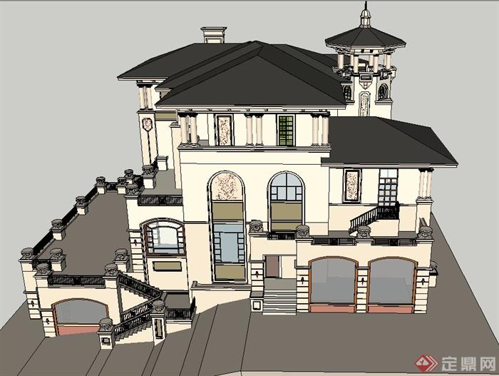 某欧式两层精致别墅建筑设计SU模型+cad方案图(2)