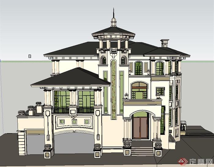某欧式两层精致别墅建筑设计SU模型+cad方案图(3)