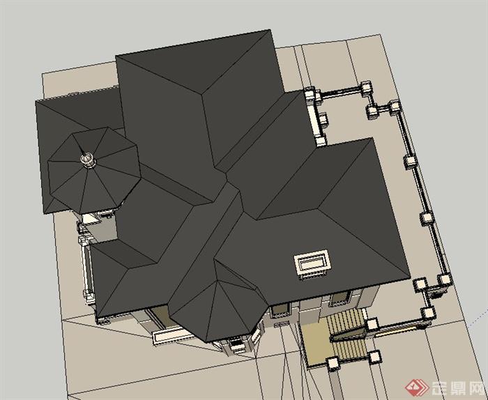 某欧式两层精致别墅建筑设计SU模型+cad方案图(4)