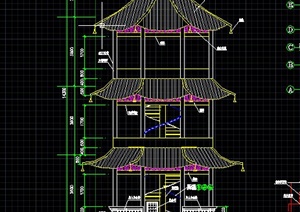 古典中式三层八角亭设计cad施工图