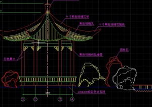 古典中式滨湖六角亭设计cad图