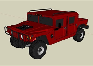 交通工业红色悍马H1设计SU(草图大师)模型