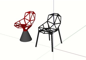 几何镂空创意椅子组合SU(草图大师)模型