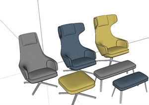 室内六个椅子与坐凳设计设计SU(草图大师)模型