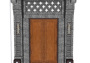 古典中式青砖建筑门设计SU(草图大师)模型