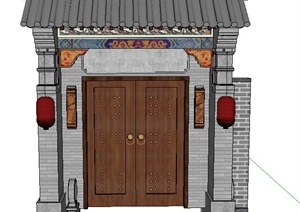 古典中式建筑入口庭院门设计SU(草图大师)模型