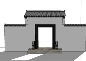 古典中式门楼围墙设计SU(草图大师)模型