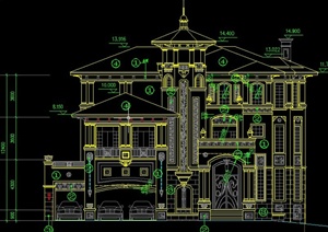 欧式三层别墅建筑设计cad详图