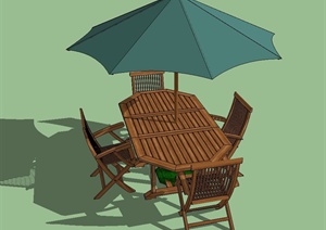 现代伞桌椅设计SU(草图大师)模型（桌椅为木质）
