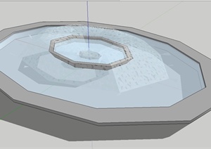 圆形喷泉水池设计SU(草图大师)模型