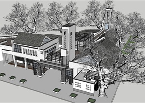 新中式服务旅游中心建筑设计SU(草图大师)模型