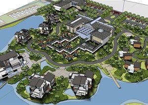 滨水区域景观规划SU(草图大师)模型
