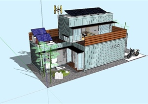 现代集装箱住宅楼建筑设计SU(草图大师)模型