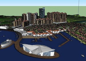 大型游船码头旅游区规划建筑设计SU(草图大师)模型
