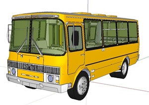 交通工具黄色小巴士车设计SU(草图大师)模型