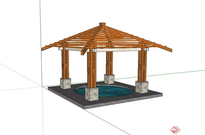 全木质廊架设计su模型(2)