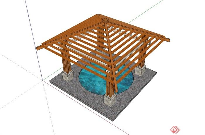 全木质廊架设计su模型(1)