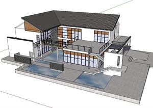 现代中式别墅住宅设计SU(草图大师)模型