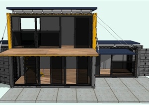 现代某两层集装箱式住宅建筑SU(草图大师)设计模型