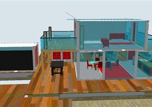 现代中式两层下沉式集装箱式住宅建筑设计SU(草图大师)模型