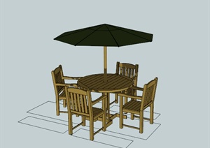 中式遮阳伞座椅组合SU(草图大师)模型