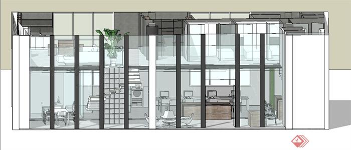 某两层工业风格私人办公住宅空间室内装饰设计方案文本（CAD施工图+SU模型+jpg效果图）(6)