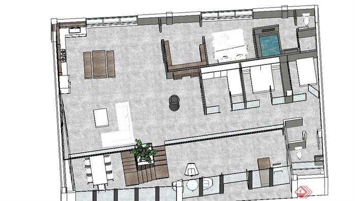 某两层工业风格私人办公住宅空间室内装饰设计方案文本（CAD施工图+SU模型+jpg效果图）(7)